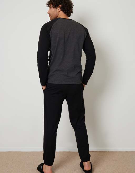 Threadbare 'baddaway' cotton blend contrast sleeve pyjama set in black, 2 of 4