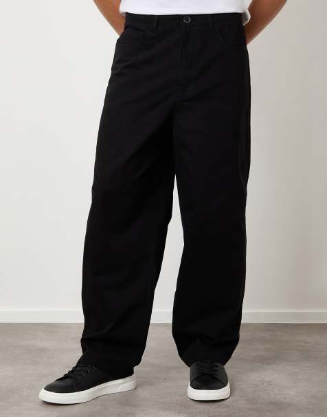Threadbare Baggy fit 5 pocket chino trousers in black - view 1