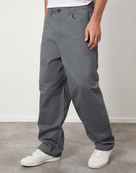 Threadbare Baggy fit 5 pocket chino trousers in dark grey - view 1