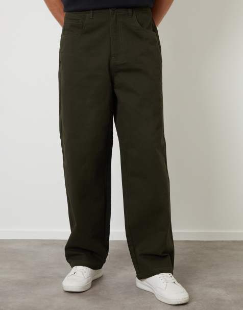 Threadbare Baggy fit 5 pocket chino trousers in green - view 1