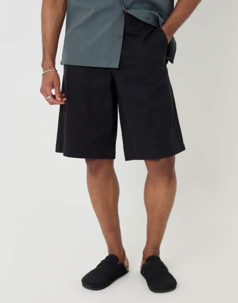 Threadbare Baggy fit cotton chino shorts in black