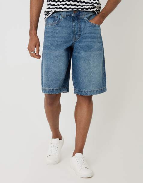 Threadbare Baggy fit denim shorts in mid blue - view 1
