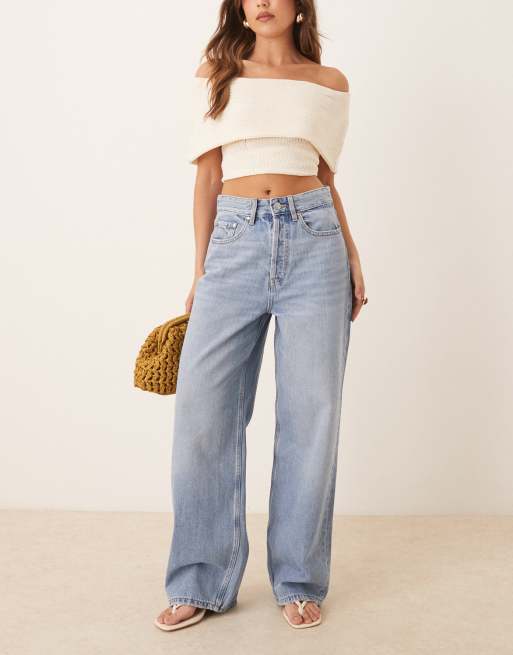 Threadbare Baggy wide leg jeans in light blue
