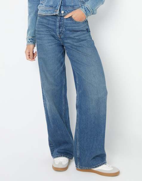 Threadbare Baggy wide leg jeans in mid blue - view 1