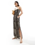 [Threadbare] Threadbare bandeau midi dress with shirred bust in leopard print-Multi 14 MULTI