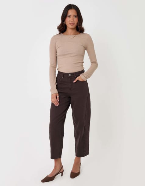 Threadbare Barrel leg jeans in chocolate brown - view 1