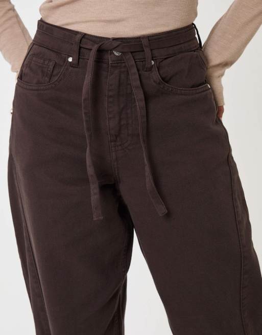 Threadbare Barrel leg jeans in chocolate brown, 3 of 5