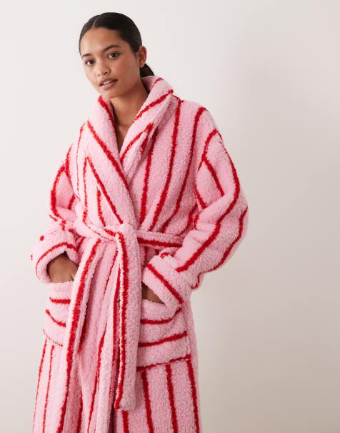 Threadbare - bata de casa a rayas con capucha en rosa y rojo - view 1
