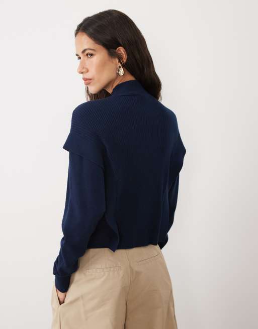 Threadbare batwing mock neck jumper in navy, 2 of 4
