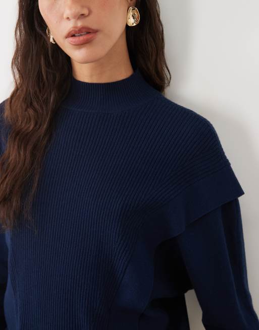 Threadbare batwing mock neck jumper in navy, 3 of 4