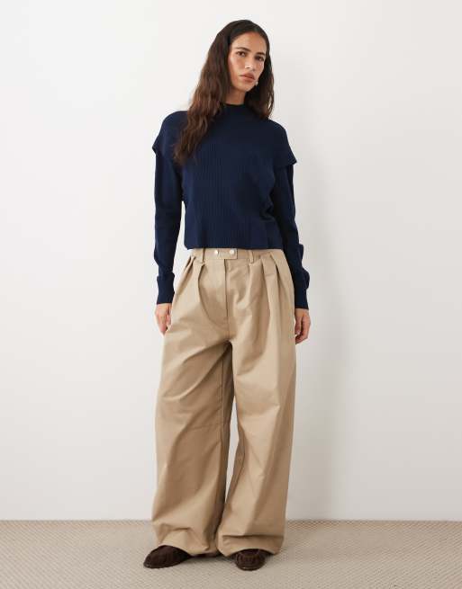 Threadbare batwing mock neck jumper in navy, 4 of 4