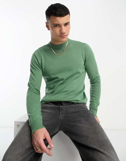 Threadbare – Baumwollpullover in Wavellit-Grün mit Rundhalsausschnitt