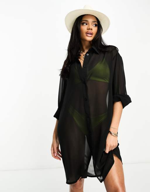 Black see through outlet shirt dress