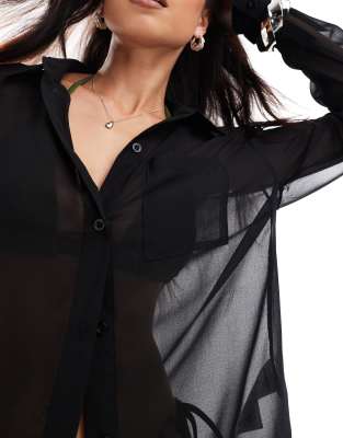 Threadbare Beach Shirt In Black