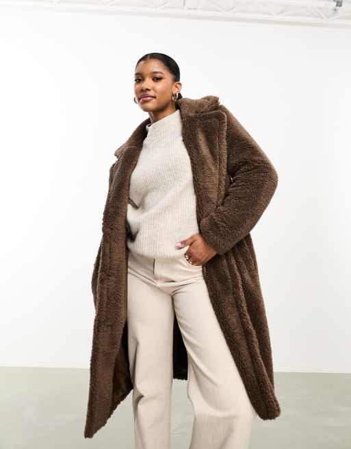 Threadbare Bear oversized borg coat in chocolate brown