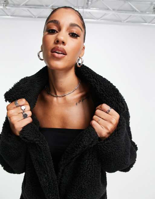 Asos black teddy coat hotsell