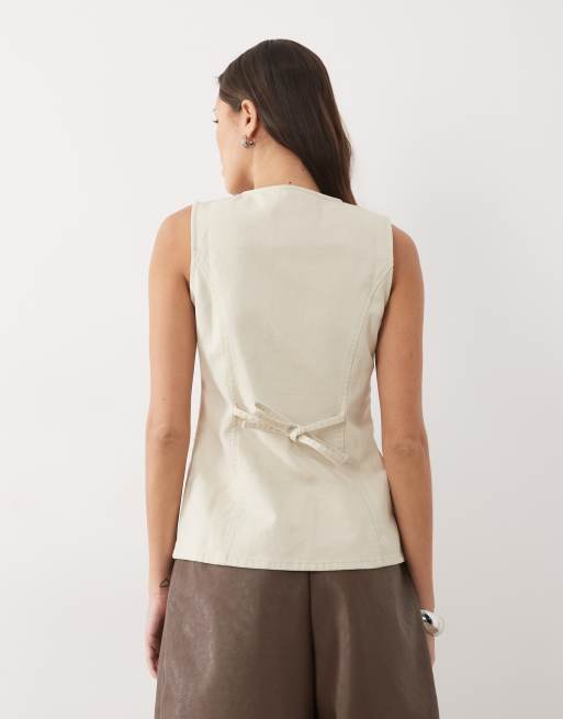 Threadbare - Beige denimvest med rund hals, 4 af 4