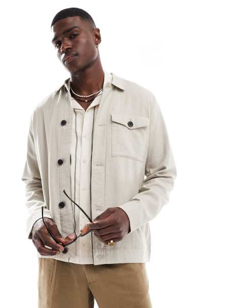 Threadbare - Beige jakke i hørblanding med knapper - view 1
