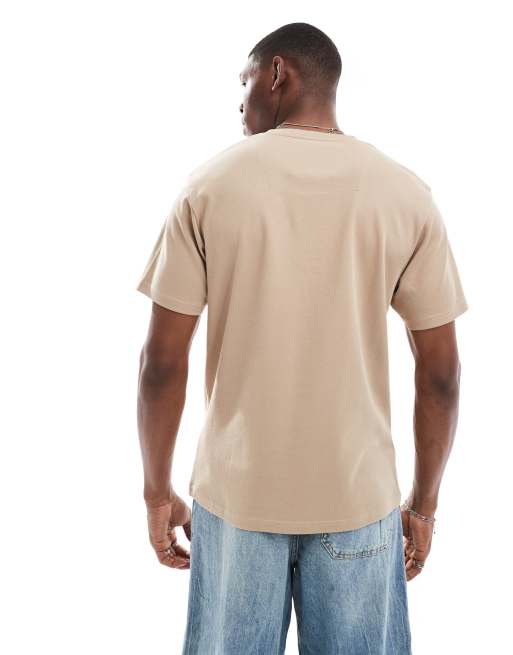 Threadbare - Beige kortærmet T-shirt på 200 gsm med lomme med broderi, 4 af 4