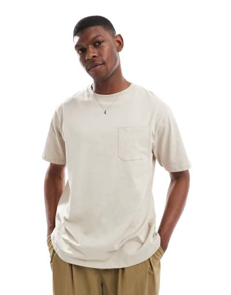 Threadbare - Beige T-shirt med lomme i stof på 220 gsm i afslappet pasform - view 1