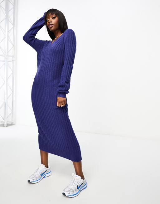 Navy ribbed best sale midi dress