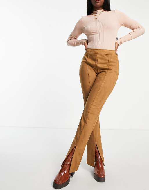 Threadbare - Bellamy - Pantalon en daim fendu à l'avant - Fauve, 3 de 4