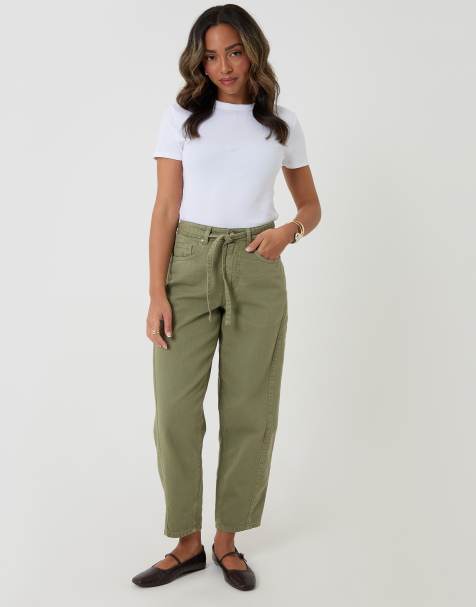 Threadbare Belted barrel leg jeans in pale green - view 1