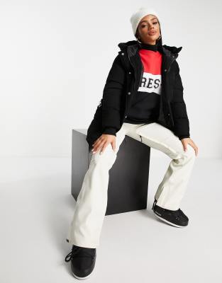 Threadbare belted cord puffer ski jacket in black | ASOS