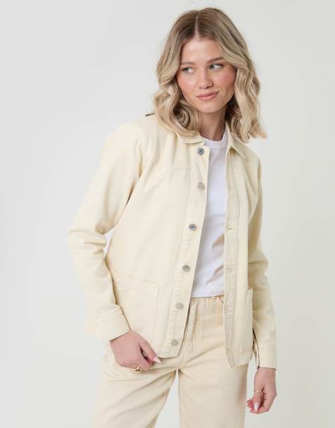 Threadbare Belted denim jacket in ecru - view 1
