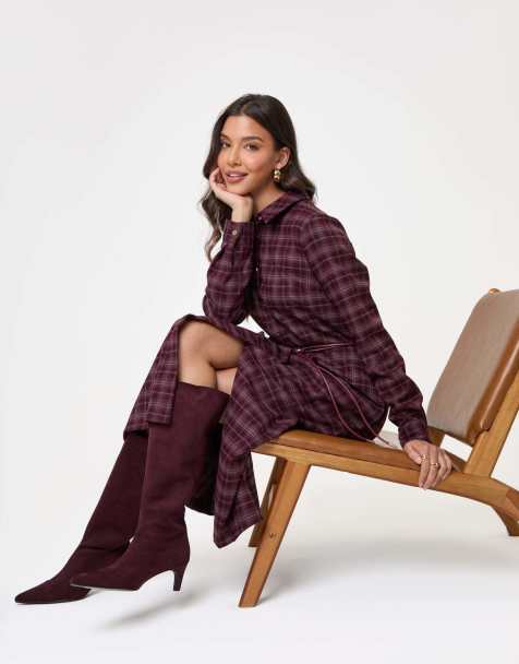 Threadbare Belted midaxi shirt dress in plum - view 1