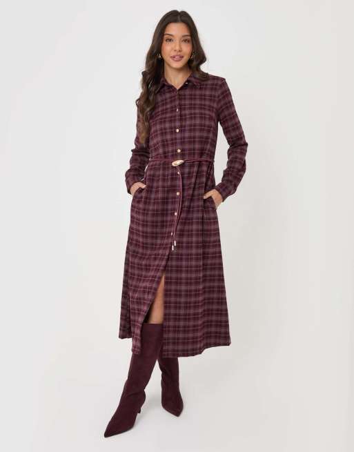 Threadbare Belted midaxi shirt dress in plum, 3 of 5