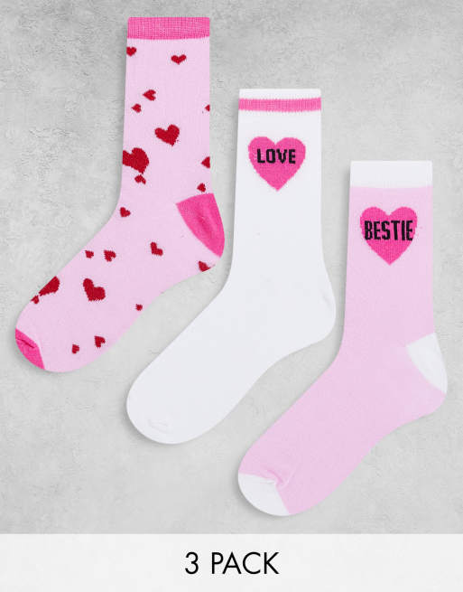 Threadbare bestie 3 pack socks in white and pink