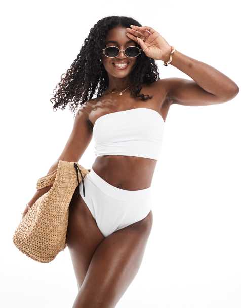 Threadbare bandeau bikini set with high waist bottoms in white
