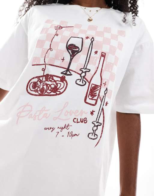 Threadbare – Biały bawełniany T-shirt oversize z grafiką makaronu, 4 z 4