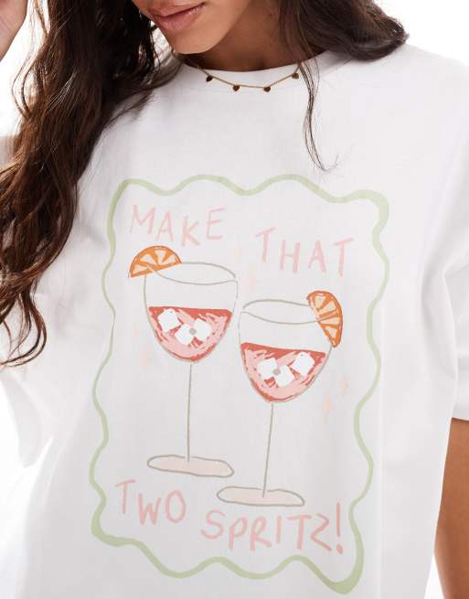 Threadbare – Biały bawełniany T-shirt oversize z grafiką z drinkiem, 4 z 4