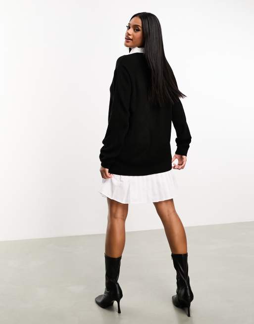 Threadbare – Bing – 2-in-1-Kleid in Weiß mit Pullover in Schwarz, 2 von 4