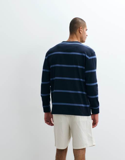 Threadbare - Blå og marineblå langærmet T-shirt med striber, 3 af 5