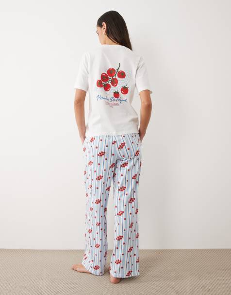 Threadbare – Blå pyjamas med tomatmönster och randiga byxor - view 1