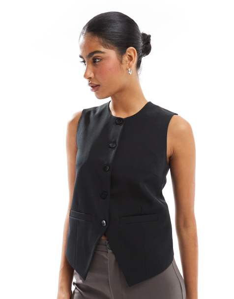 Threadbare black high neck waistcoat in black