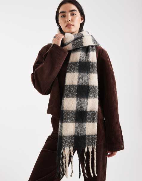 Threadbare blanket scarf in black and cream gingham print - view 1