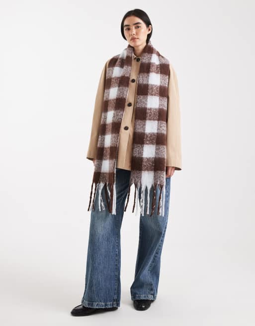Threadbare blanket scarf in blue and chocolate brown check, 3 of 3