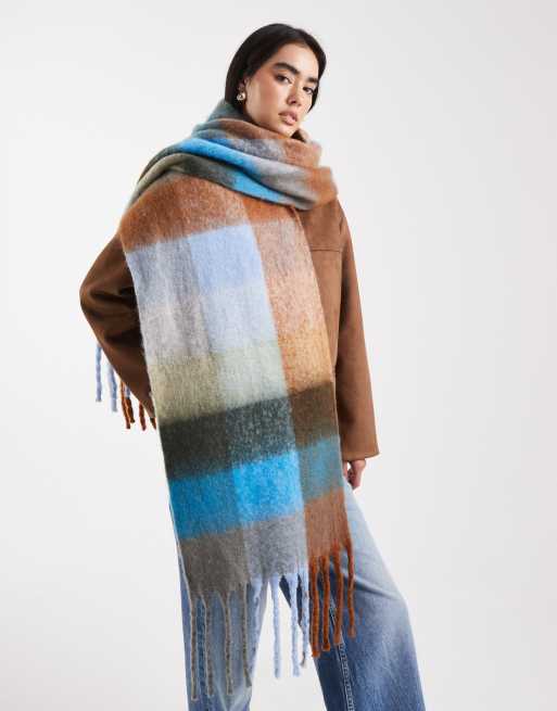 Threadbare blanket scarf in blue and green gingham print