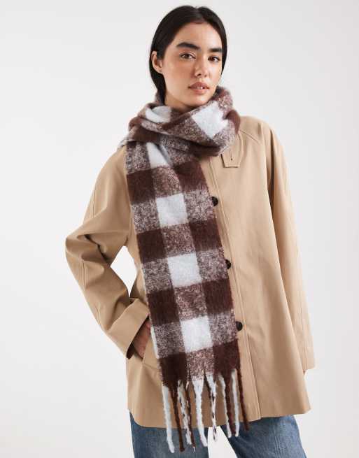 Threadbare blanket scarf in grey and brown gingham print