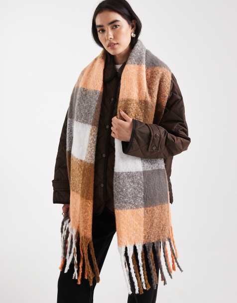Threadbare blanket scarf in grey and white gingham print - view 1