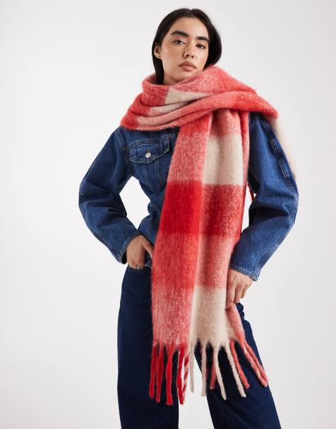 Threadbare blanket scarf in red gingham print - view 1