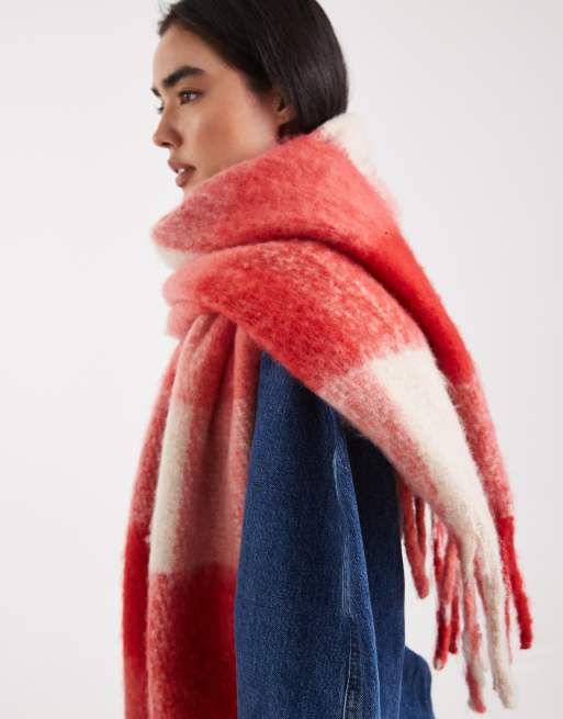 Threadbare blanket scarf in red gingham print