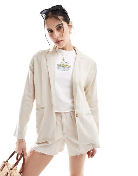 Threadbare - Blazer en lin mélangé doux - Blanc cassé - view 1