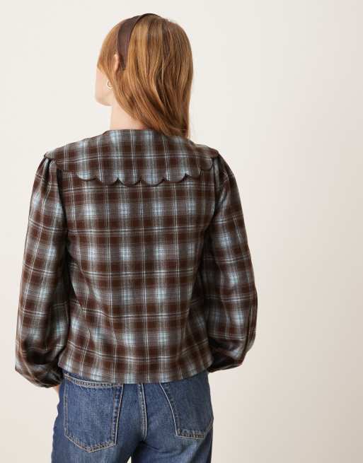 Chemise,Chemisier à carreaux pour femmes, ample, grande taille, manches