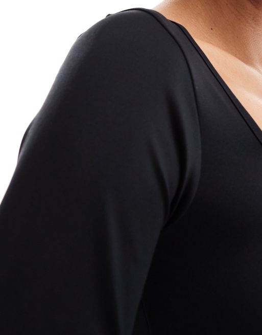 Threadbare - Body elasticizzato nero con scollo a barchetta, 3 di 4