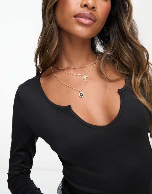 Threadbare - Body met superstretch, inkeping aan de hals en lange mouwen in zwart, 3 van 4